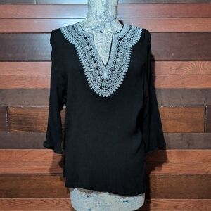 Cathy Daniels Black Tunic with White Embroidery